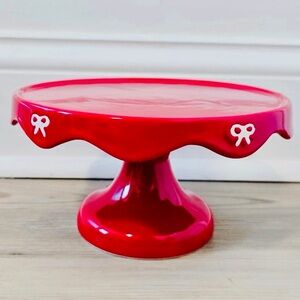 Target Bullseye Playground Valentines Day Red with White Bows Ceramic Cake Stand